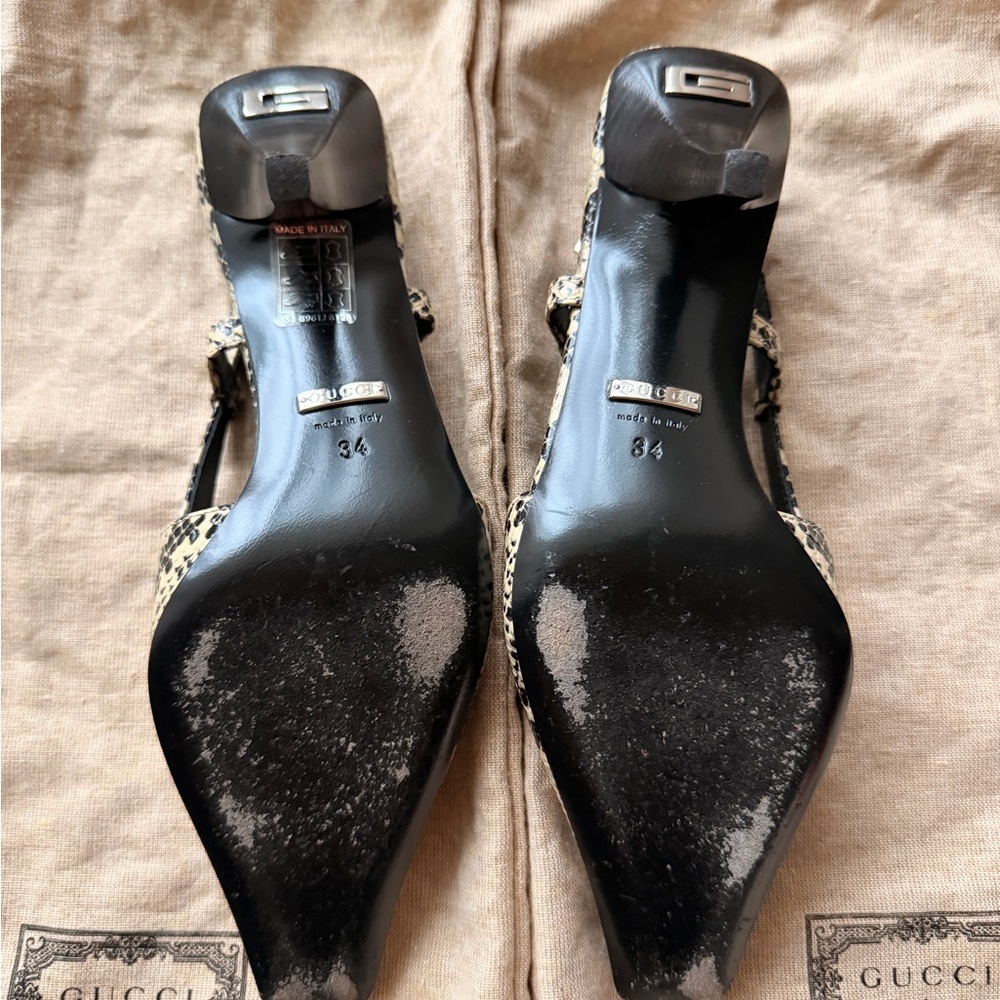 Gucci Beige and Black Python-Print Slingback Pumps - image 4